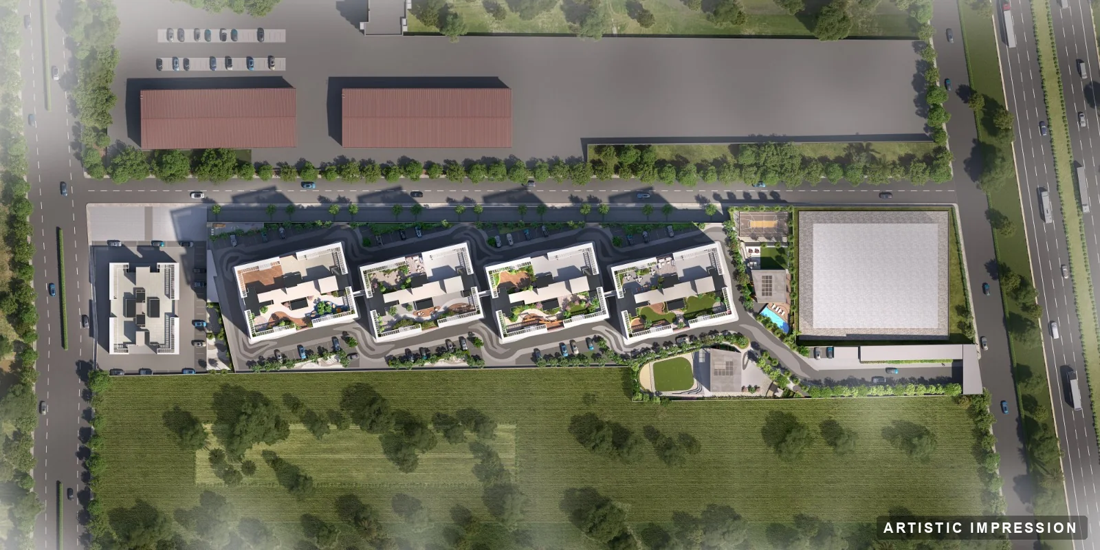 Clubhouse deck with fitness and leisure amenities at Mangalam Starview Kiwale