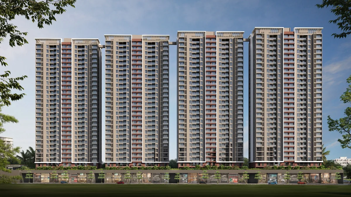 Front elevation showing the stacked floorplates of Mangalam Starview Kiwale